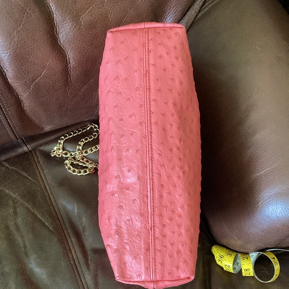 Valentina Coral/Pink Leather Chain Bag Ostrich Embossed - Picture 8 of 8